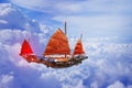 Sailboat red flag on blue sky heaven Royalty Free Stock Photo