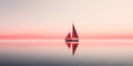 A sailboat with a red sunset. Sailboat is reflecting on the still water. Amazing sailing concept design. Royalty Free Stock Photo