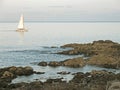 Sailboat and rocky coast Ogunquit Maine