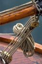 Sailboat ropes and pulleys Royalty Free Stock Photo