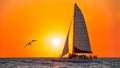 Sailboat or Sail yacht. Private cruise. Sunset tour. Summer vacations on ocean or Gulf of Mexico Florida. Yachting sport. Beautifu