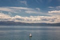 Sailboat sailing alone on Lake Ohrid on a bright summer day, Macedonia FYROM