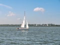 Sailboat sailing on lake Ketelmeer, Flevoland, Netherlands Royalty Free Stock Photo