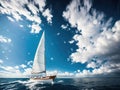 A sailboat sailing on the ocean with a clear blue sky in the background. Royalty Free Stock Photo