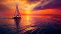 Sailboat sailing in ocean at sunset Royalty Free Stock Photo