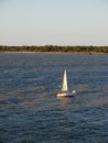 A sailboat sailing the river