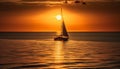 Sailboat sailing on tranquil waters at dusk, a perfect vacation generated by AI