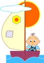 Sailboat and sailor boy - cartoon illustrat Royalty Free Stock Photo