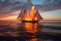 sailboat with sails on fire floating adrift