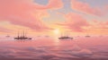 Sailboat with sails in soft pastel colors and peach fuzz clouds, dreamy concept for nautical enthusiasts