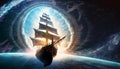 a sailboat sails through a time portal