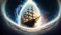 a sailboat sails through a time portal