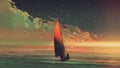 Sailboat in the sea with the evening sunlight