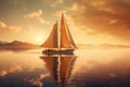 Sailboat in the sea in the evening sunlight over beautiful background. Generative AI