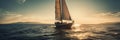 Sailboat in the sea in the evening sunlight over sky background. active vacation concept. Copy space. Generative ai Royalty Free Stock Photo