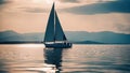 sailboat on the sea Lone modern sail boat sailing on calm blue water