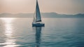 sailboat on the sea Lone modern sail boat sailing on calm blue water Royalty Free Stock Photo