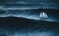 sailboat with storm and big waves