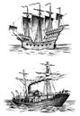 Sailboat in the sea, summer adventure, active vacation. Seagoing vessel, marine ship or nautical caravel. water