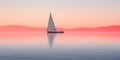 Sailboat on the sea at sunset with reflection in water. Royalty Free Stock Photo