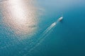 Sailboat in the sea. White sailing yacht in the middle of the boundless ocean Royalty Free Stock Photo