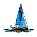 Sailboat. A sea yacht floats