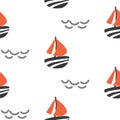 Sailboat seamless kid vector pattern in scandinavian style. Royalty Free Stock Photo