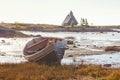 Sailboat on the shore in Rabocheostrovsk Royalty Free Stock Photo