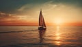 Sailboat silhouette glides on tranquil horizon over water generated by AI Royalty Free Stock Photo