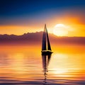 Sailboat Silhouette On Sunset Lake