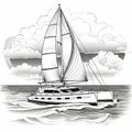 Elegant Ink Drawing Of A Catamaran Sailing On The Ocean
