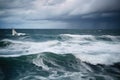 sailboat slicing through choppy waves on a stormy day