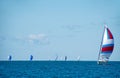 Sailboat with spinnaker on Lake Michigan Royalty Free Stock Photo