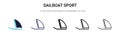 Sailboat sport icon in filled, thin line, outline and stroke style. Vector illustration of two colored and black sailboat sport