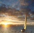 Sailboat at sunset Royalty Free Stock Photo