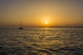 Sailboat at sunset in Alimos marina in Athens, Greece Royalty Free Stock Photo