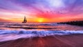 Sailboat Sunset Ocean Sea Colorful Nature Landscape Sailing Boat Inspirational Travel Journey 16:9 Royalty Free Stock Photo