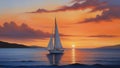Sailboat at sunset with orange sky and water reflection Royalty Free Stock Photo