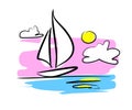 Sailboat at sunset - vector illustration on white background Royalty Free Stock Photo