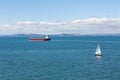 Sailboat and Tanker in San Francisco Bay