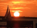 Sailboat at Terra Ceia Bay at sunset Royalty Free Stock Photo