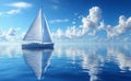 Sailboat on tranquil ocean with blue sky and white clouds reflection Royalty Free Stock Photo