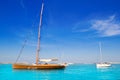 Sailboat in turquoise beach of Formentera Royalty Free Stock Photo