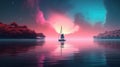 A sailboat under a amazing pink sky image generative AI