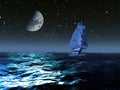 Sailboat under the moon