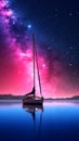 A sailboat under a pink sky