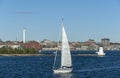 Sailboat under sail on Acushnet River Royalty Free Stock Photo