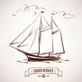 Sailboat, vintage wooden ship