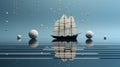 A sailboat on water with balls from strings Royalty Free Stock Photo