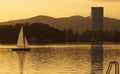 Sailboat on water at sunset. Vienna